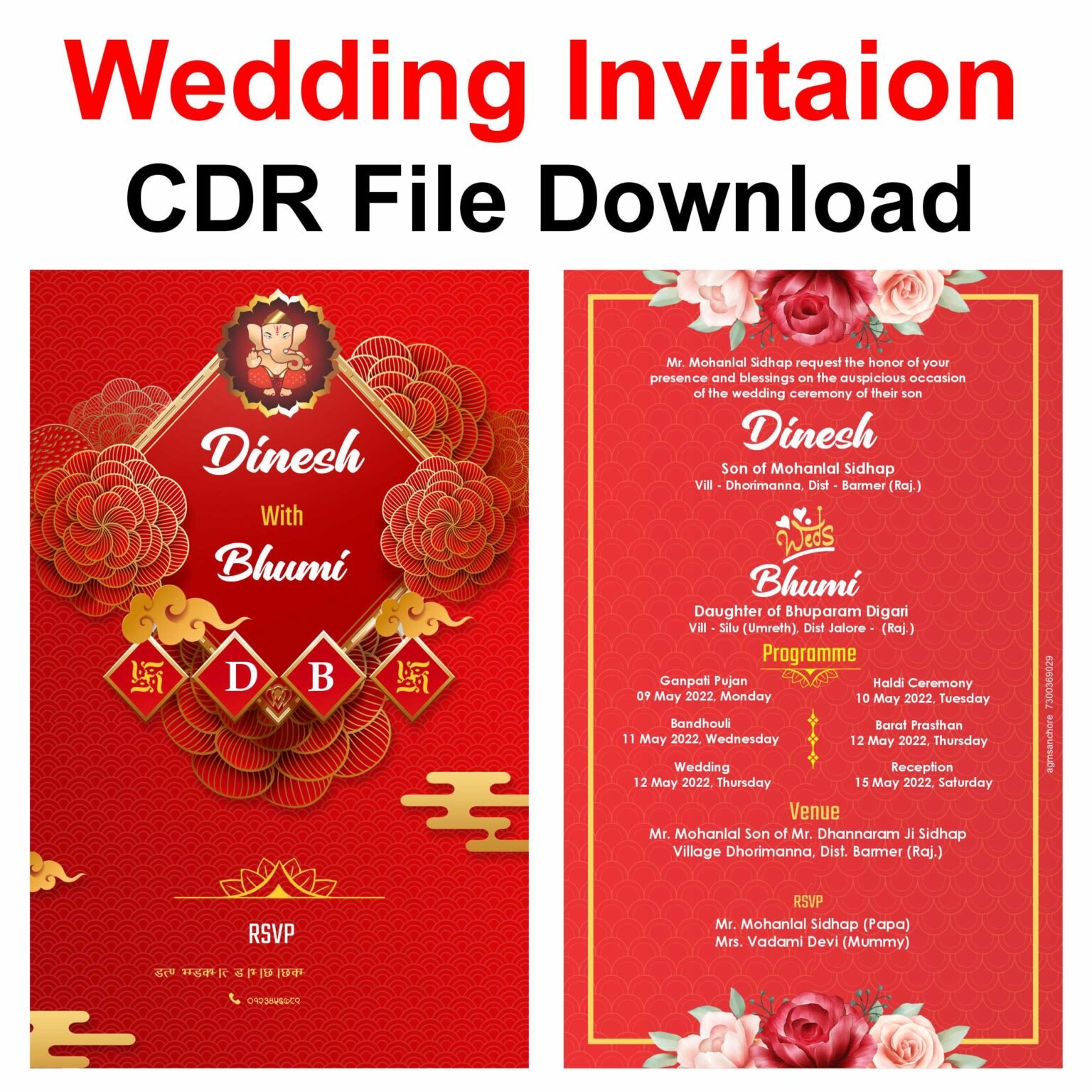English Wedding E-Invitation Card 2 Page CDR File | Editable Modern 2 ...